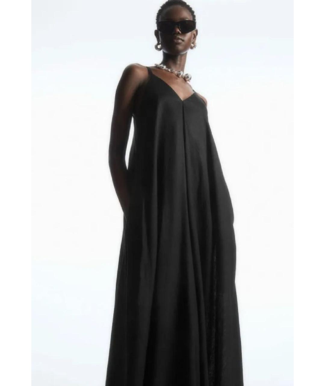 COS Черное льняное повседневное платье, фото 5