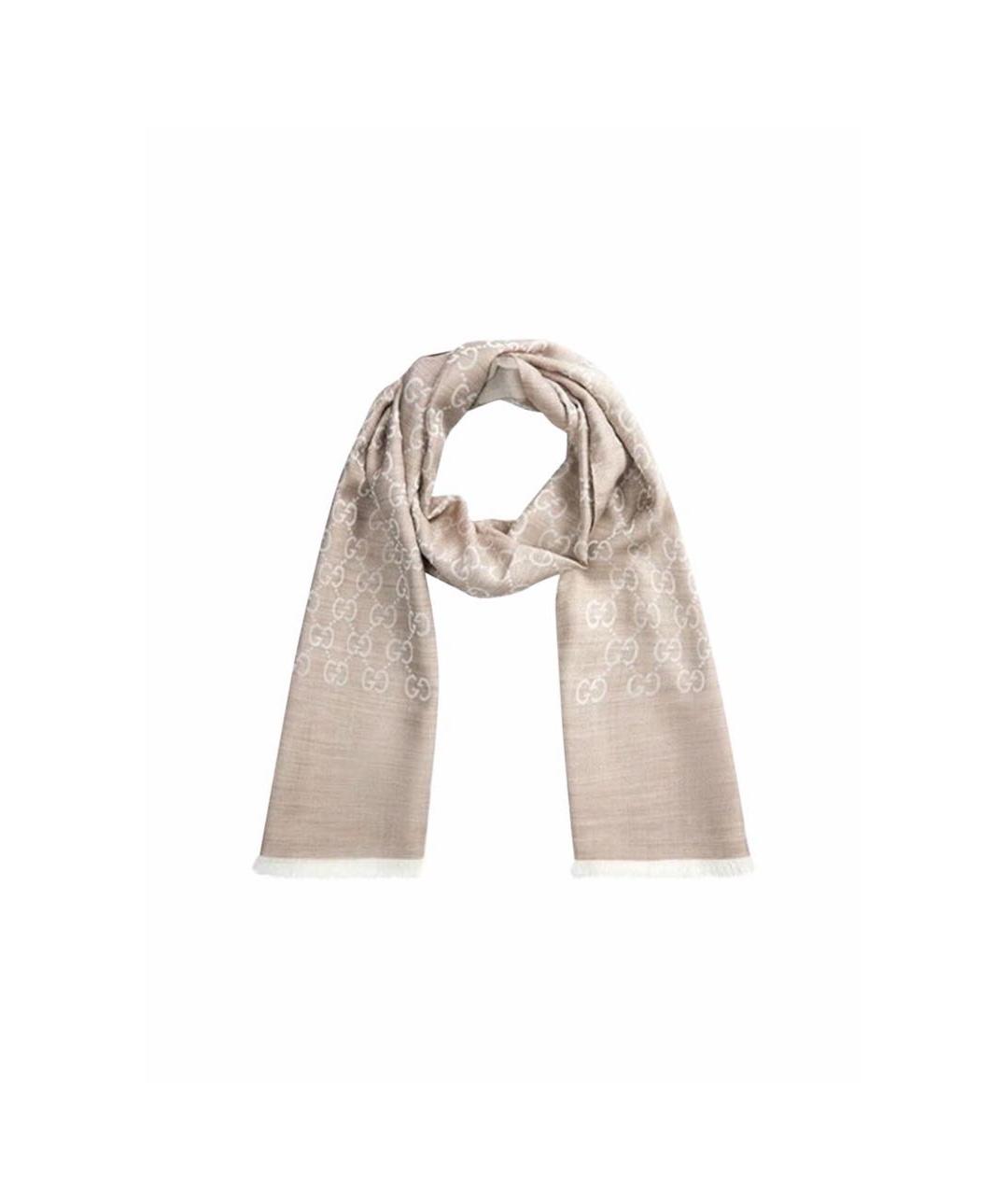 GUCCI Бежевый шерстяной шарф, фото 1