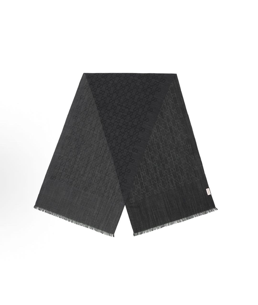GUCCI Черный шерстяной шарф, фото 9