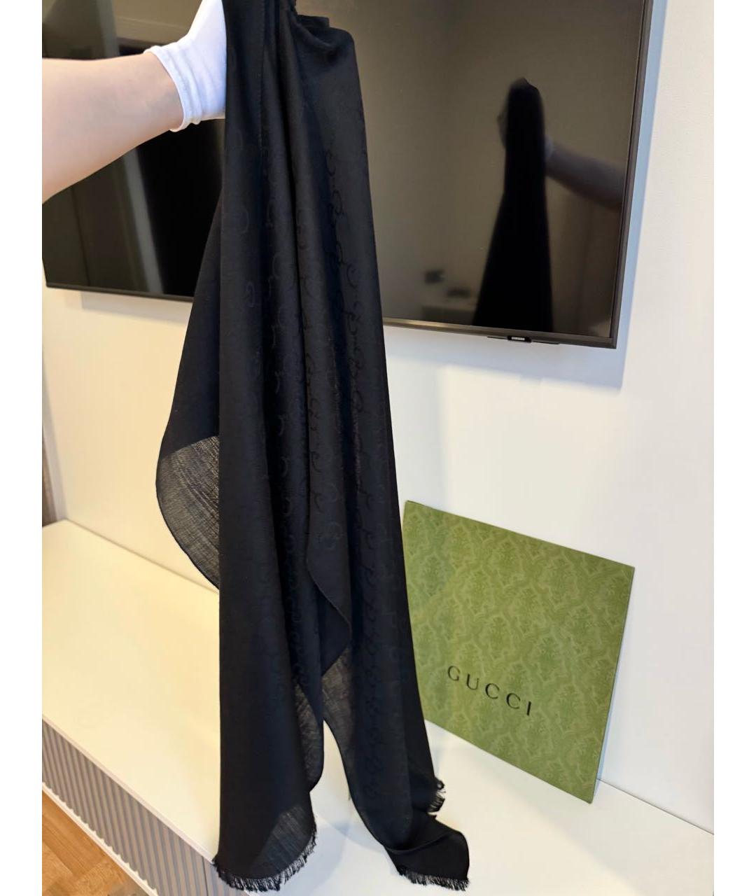 GUCCI Черный шерстяной шарф, фото 4