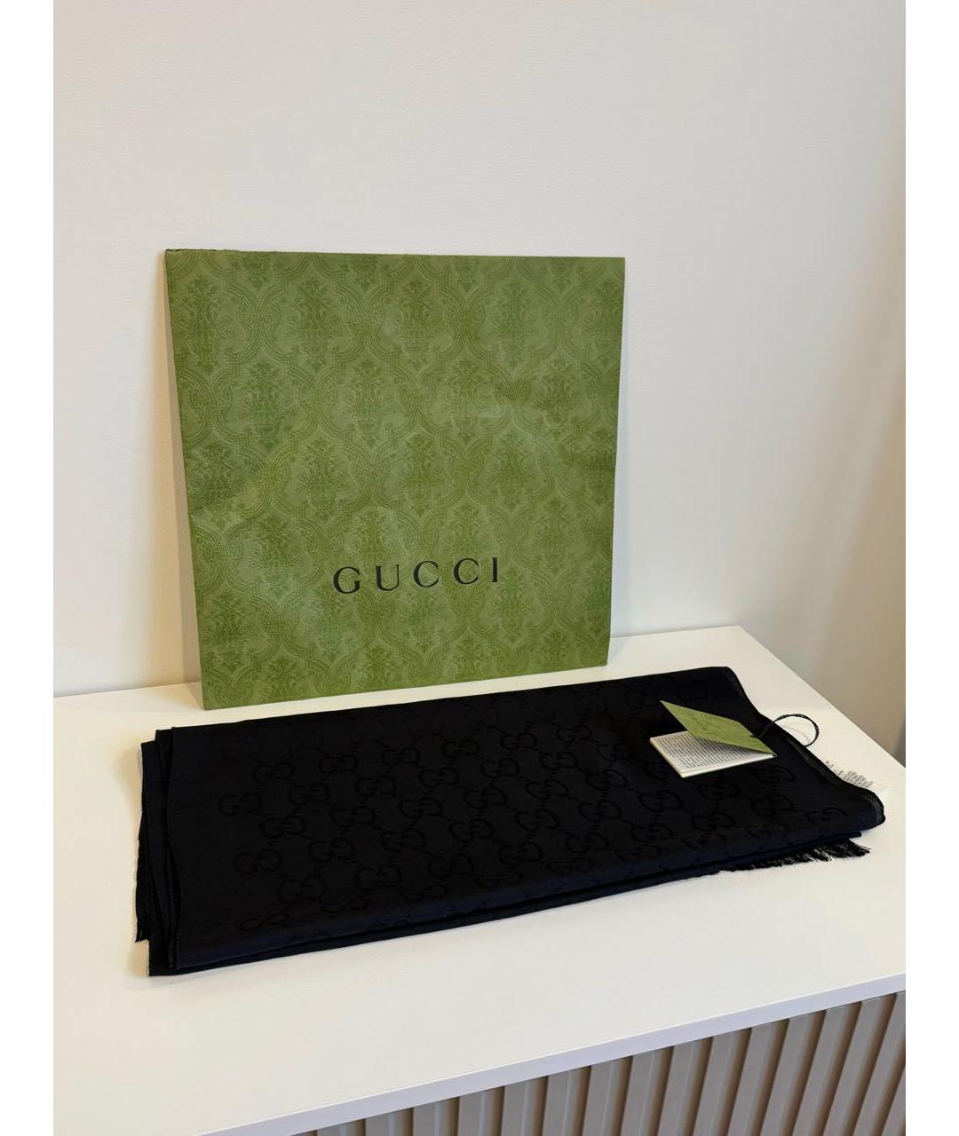 GUCCI Черный шерстяной шарф, фото 2