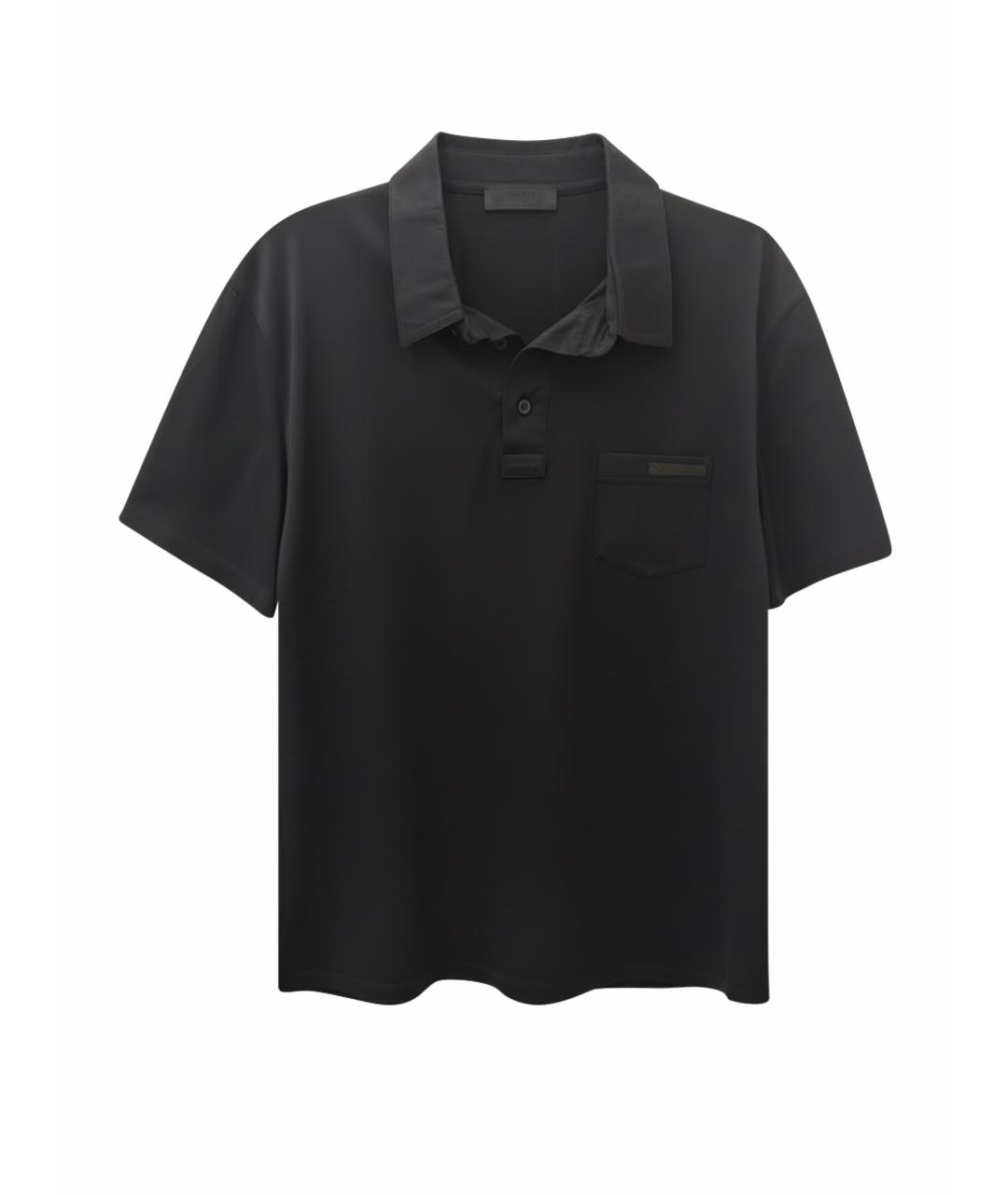PRADA Черное хлопко-полиэстеровое поло с коротким рукавом, фото 1