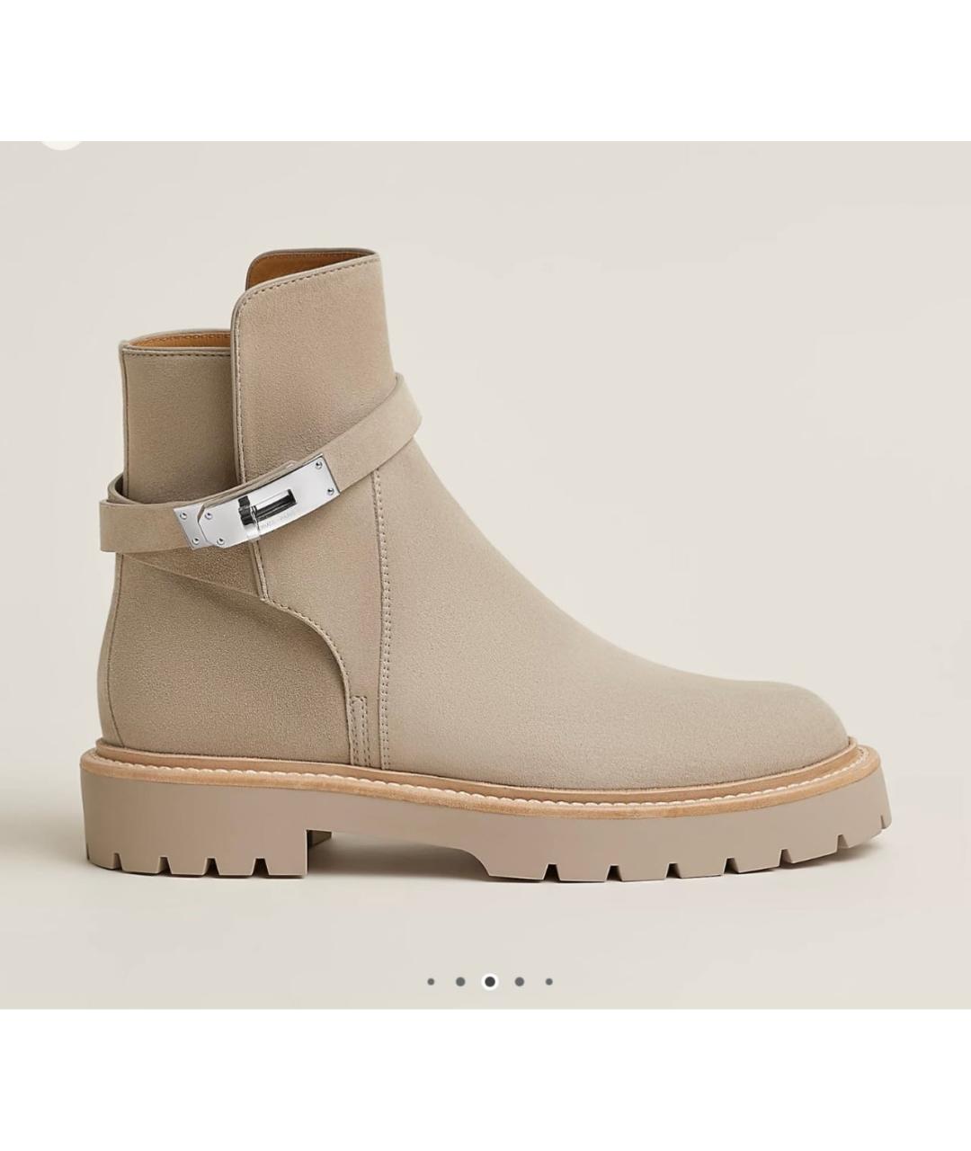 HERMES Бежевые замшевые ботинки, фото 5