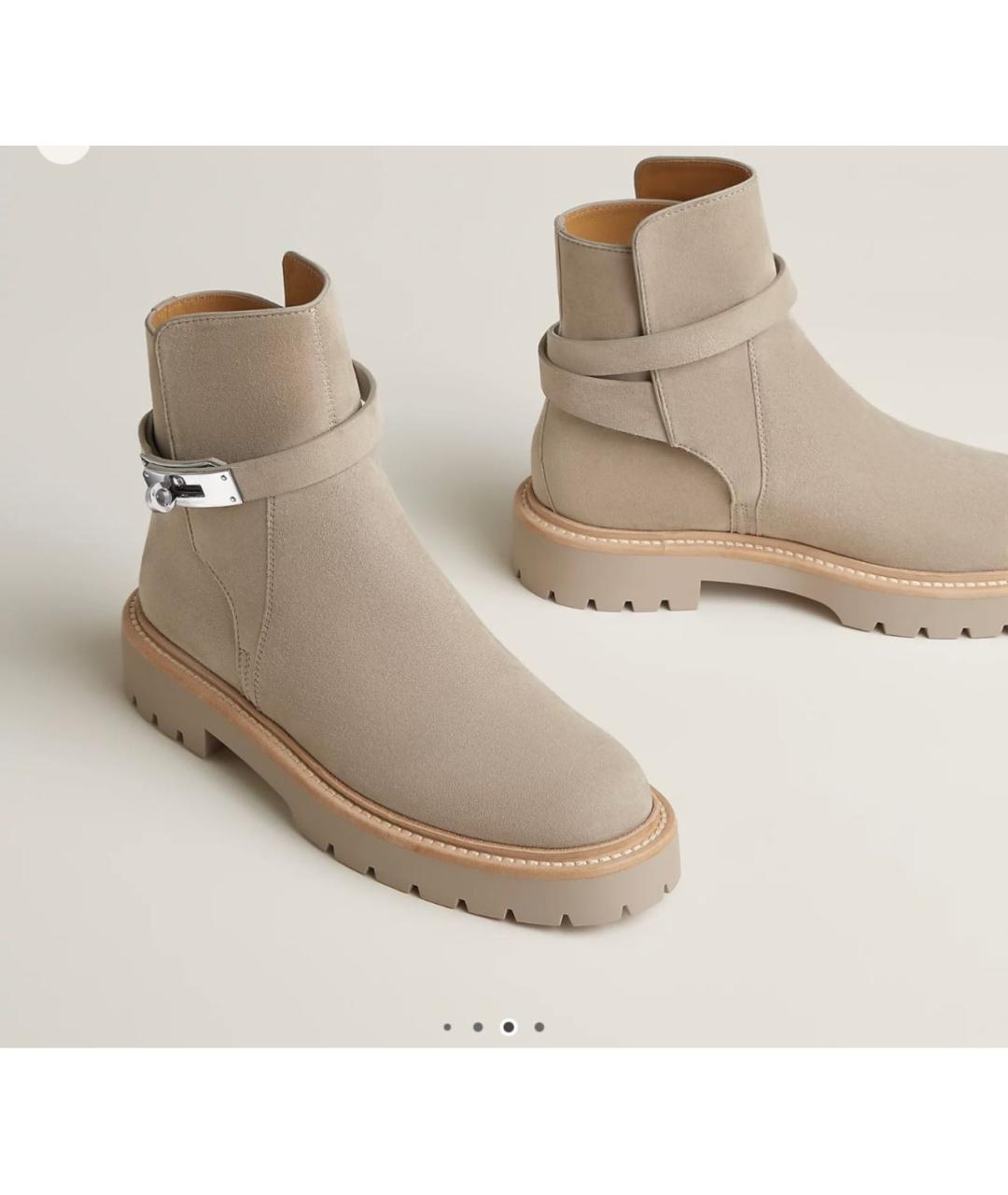 HERMES Бежевые замшевые ботинки, фото 3