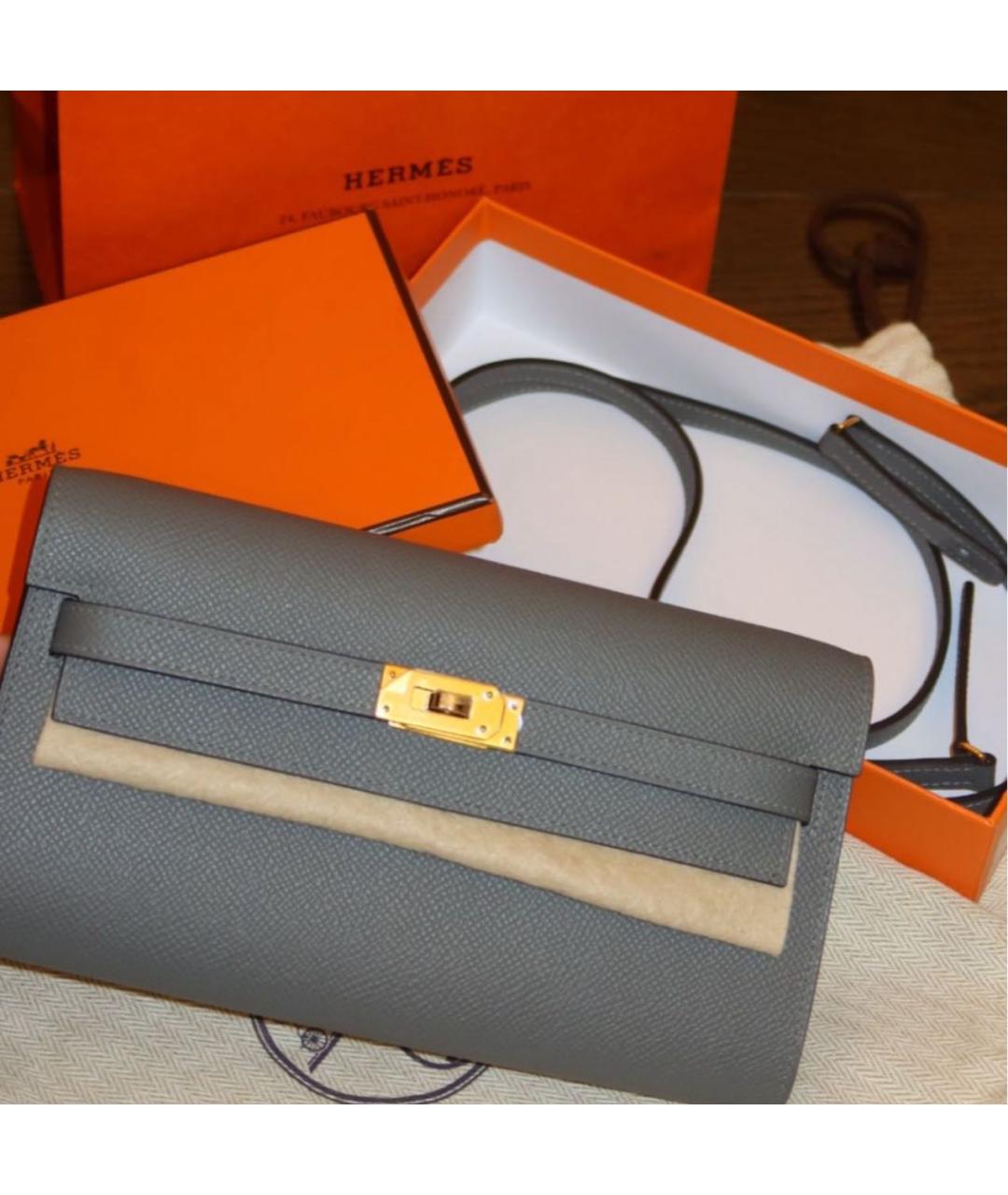 HERMES Серая кожаная сумка через плечо, фото 4
