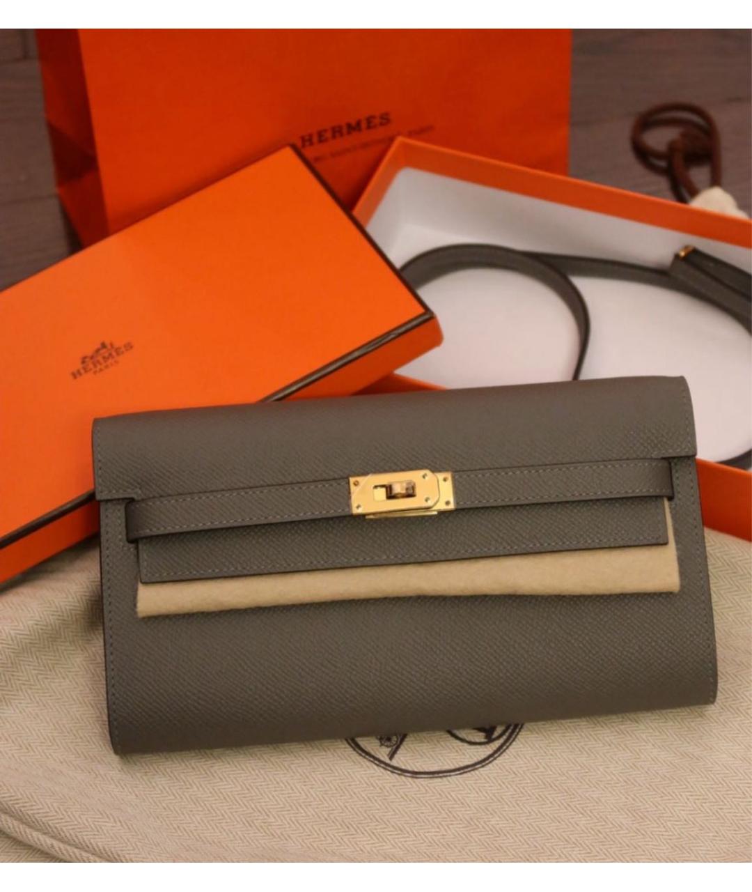 HERMES Серая кожаная сумка через плечо, фото 3