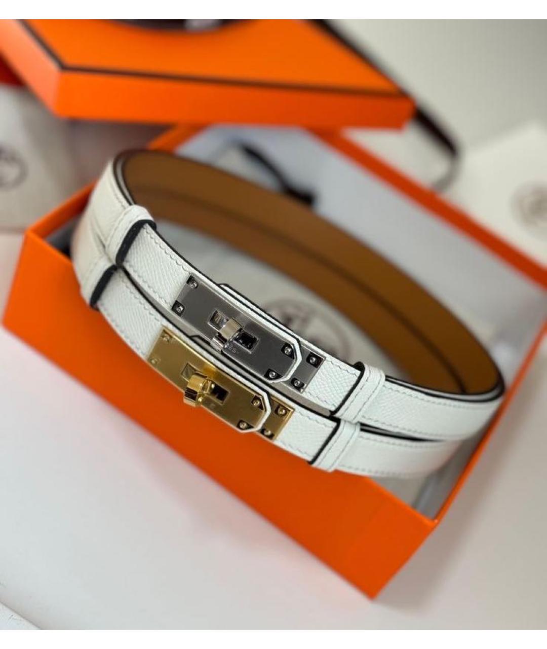 HERMES Белый кожаный ремень, фото 3