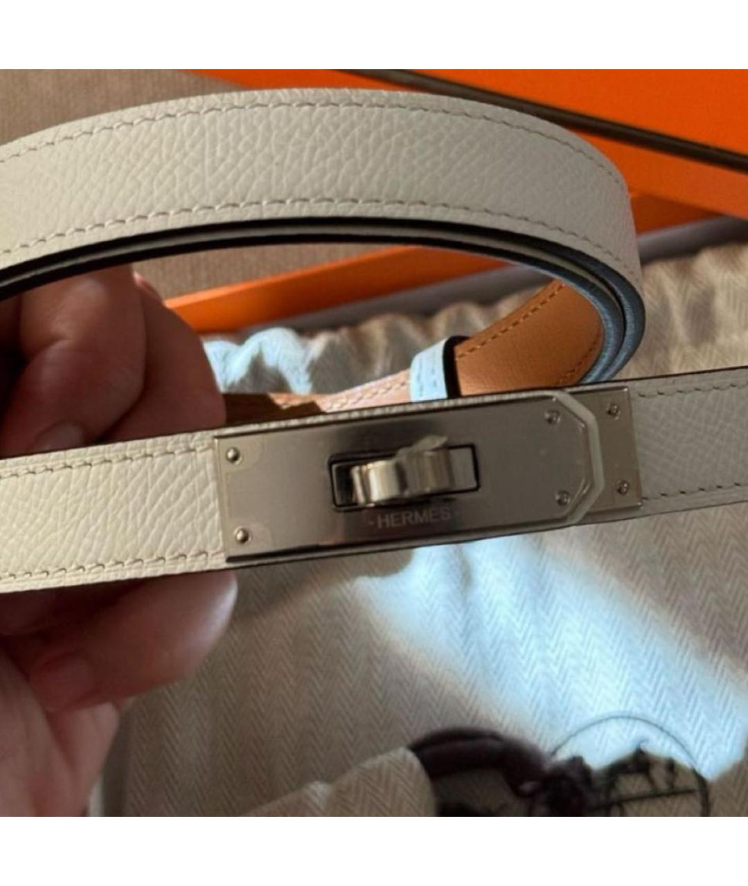 HERMES Белый кожаный ремень, фото 4
