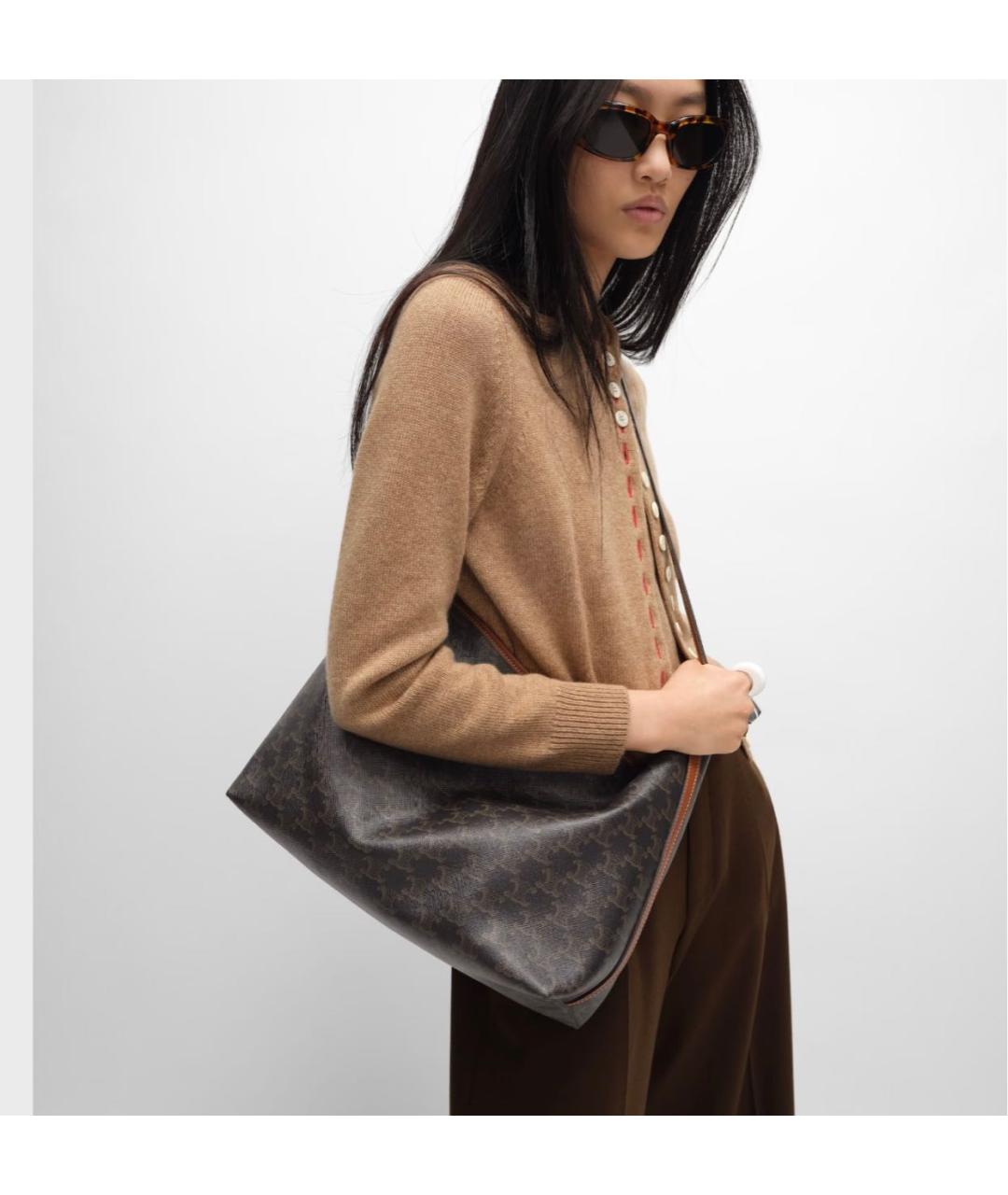 CELINE Коричневая кожаная сумка тоут, фото 3