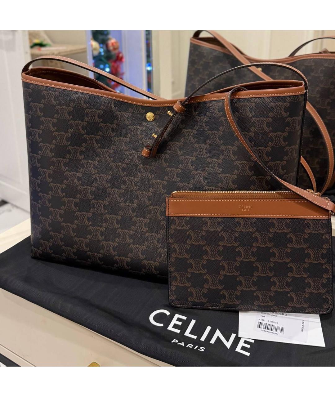 CELINE Коричневая кожаная сумка тоут, фото 5