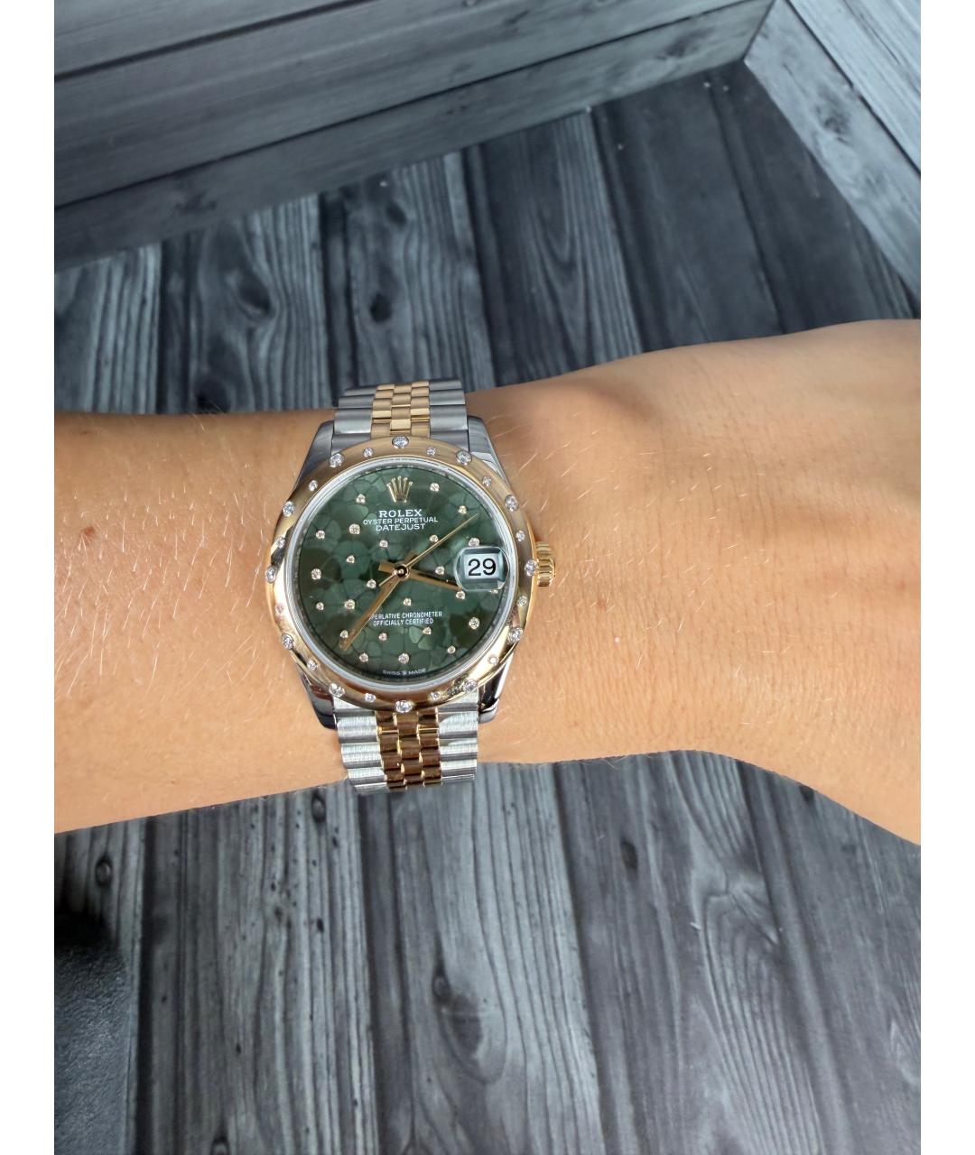 ROLEX Зеленые часы из желтого золота, фото 2