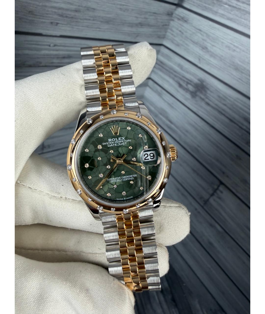 ROLEX Зеленые часы из желтого золота, фото 4