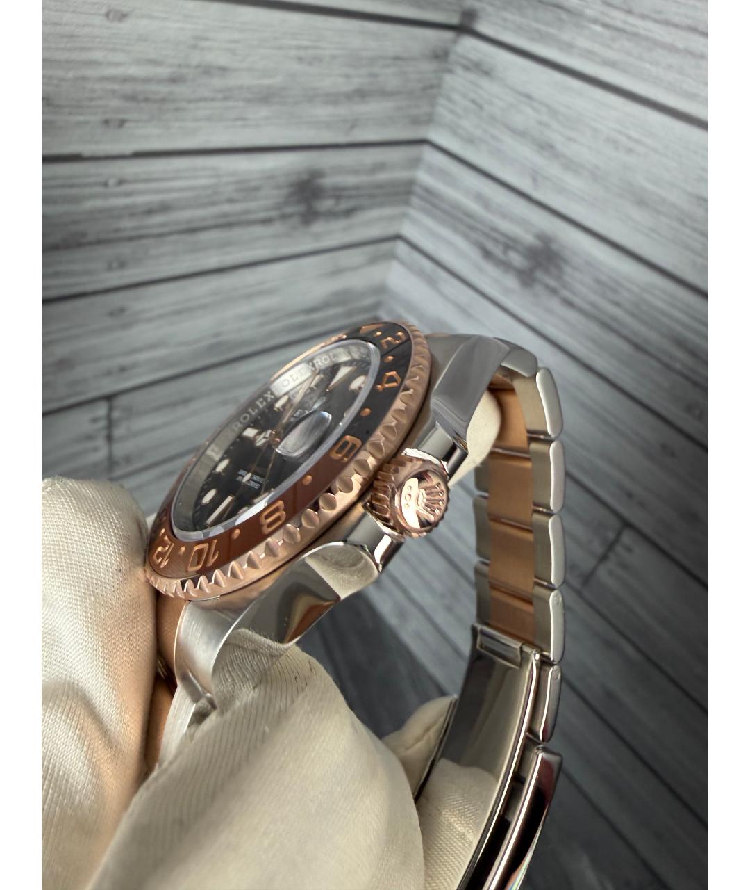 ROLEX Черные часы из розового золота, фото 5