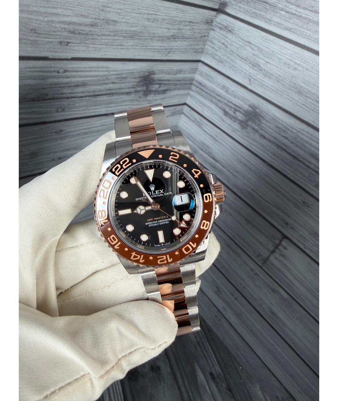 ROLEX Черные часы из розового золота, фото 3