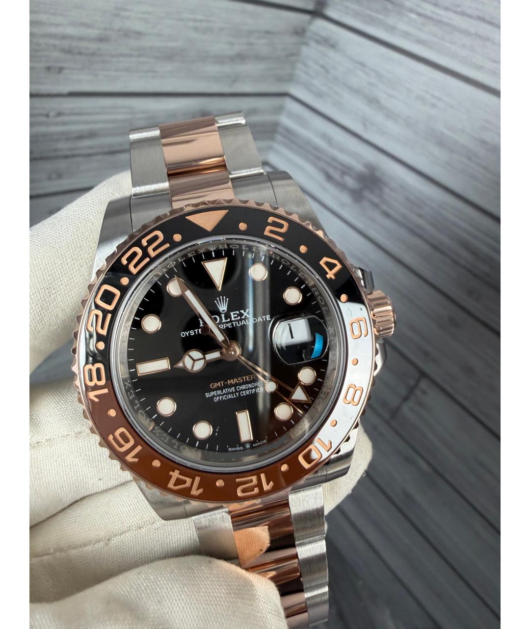 ROLEX Черные часы из розового золота, фото 4