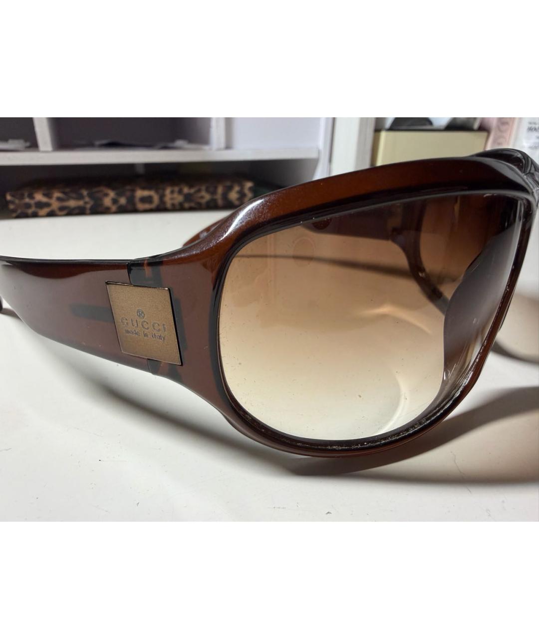 GUCCI Коричневые пластиковые солнцезащитные очки, фото 3
