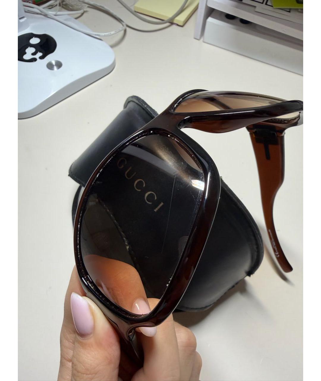 GUCCI Коричневые пластиковые солнцезащитные очки, фото 5