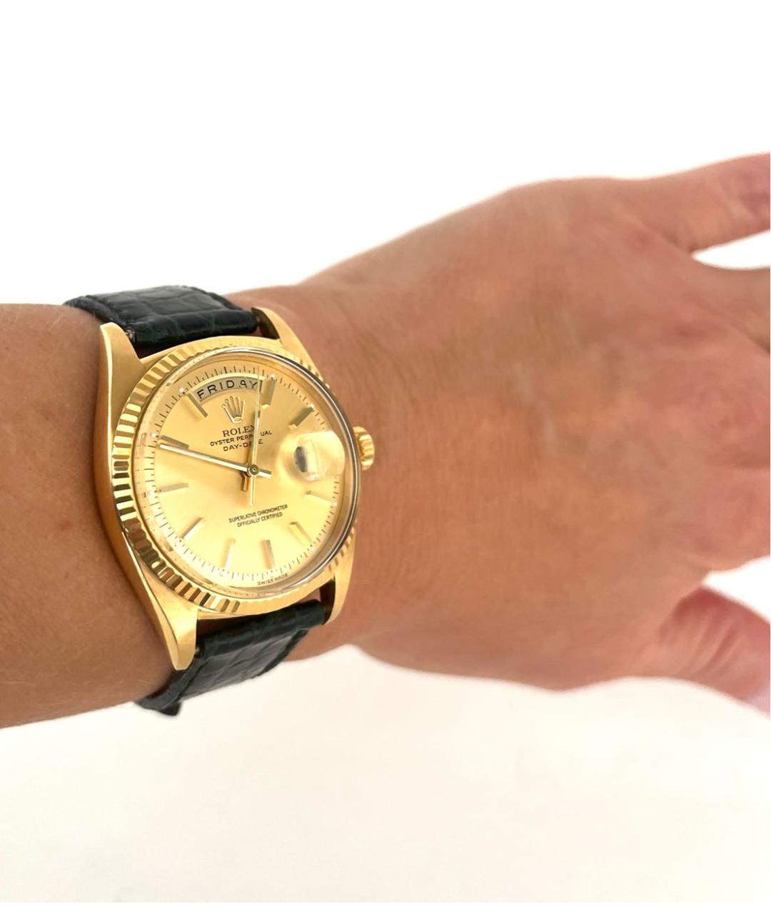 ROLEX Зеленые часы из желтого золота, фото 2