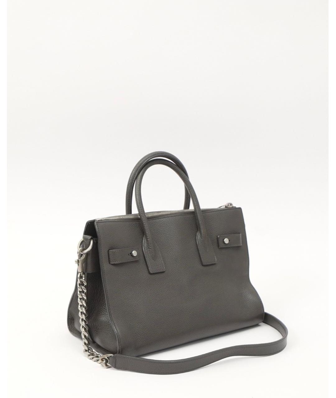 SAINT LAURENT Серая кожаная сумка тоут, фото 3