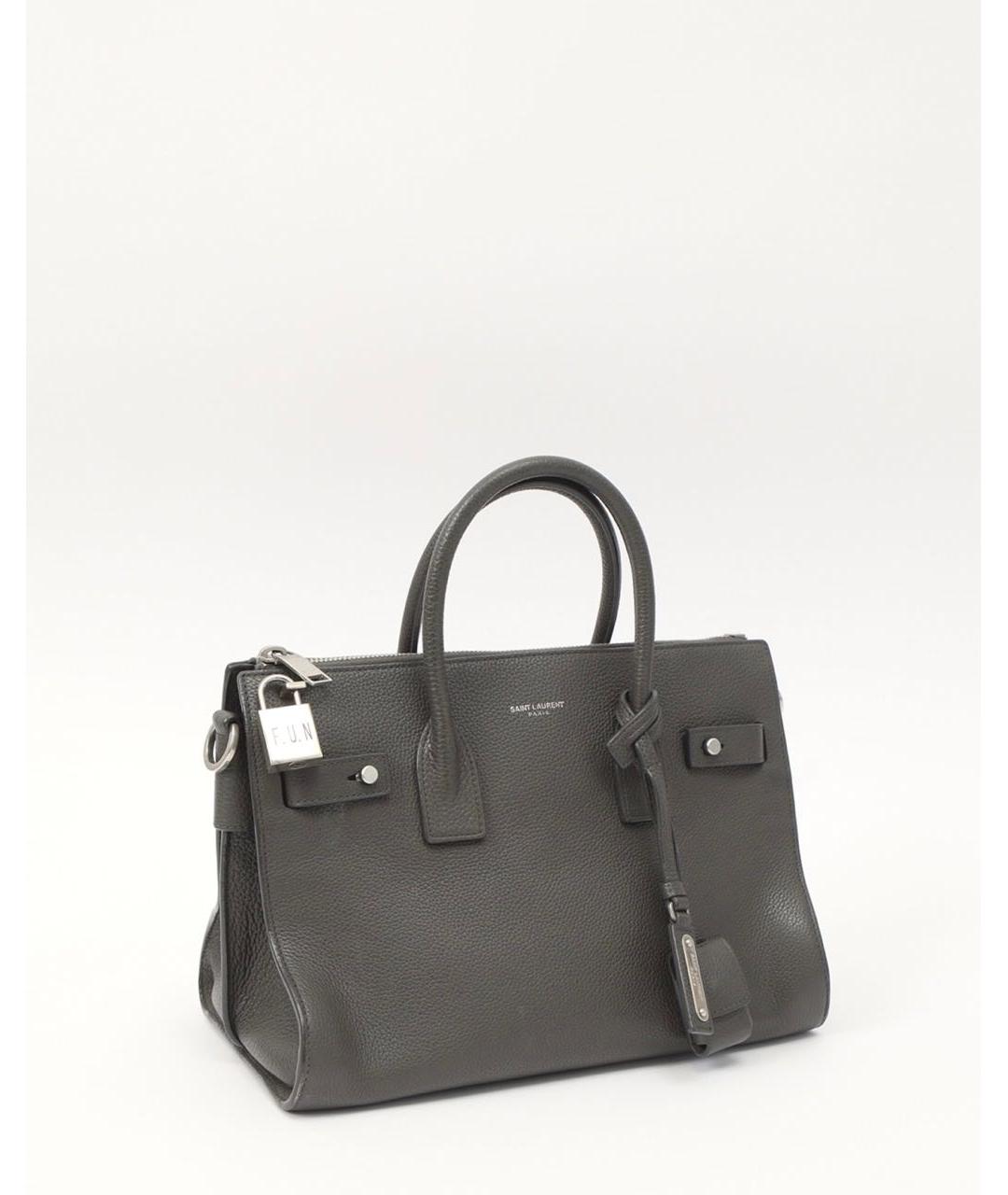 SAINT LAURENT Серая кожаная сумка тоут, фото 2