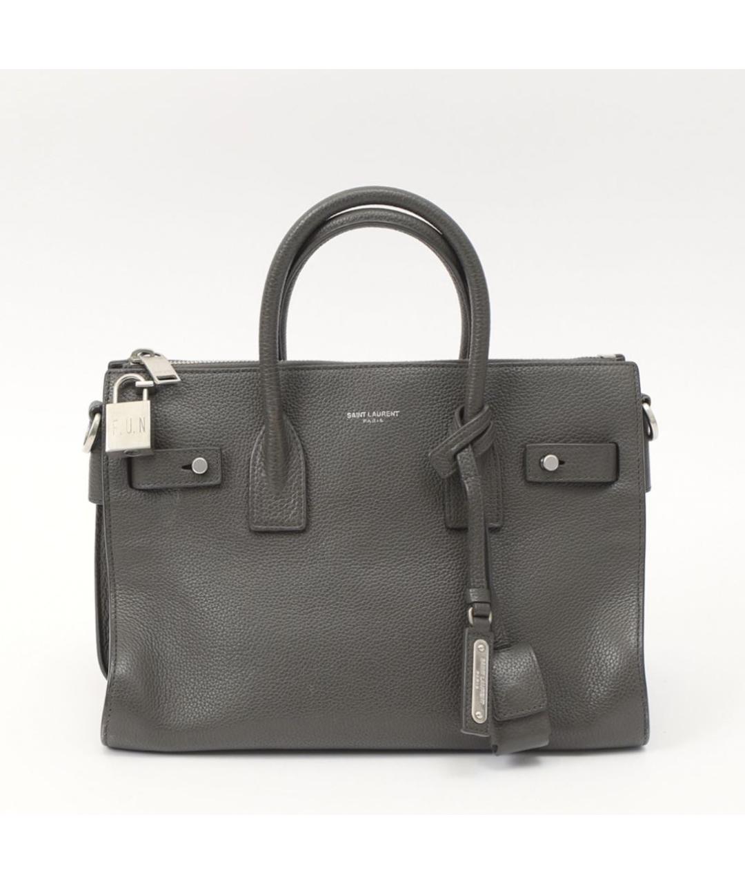 SAINT LAURENT Серая кожаная сумка тоут, фото 5