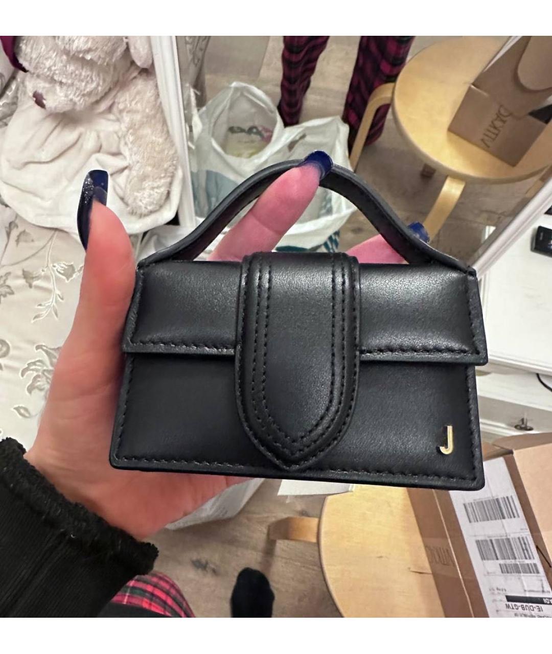 JACQUEMUS Черная кожаная сумка через плечо, фото 3