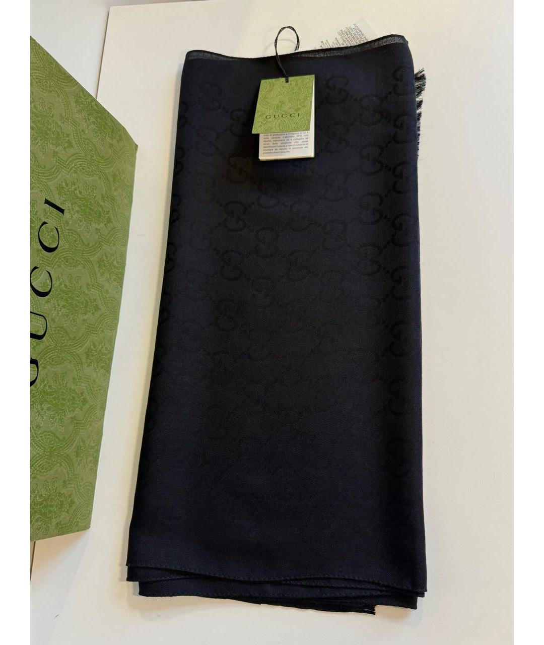 GUCCI Черный шерстяной шарф, фото 3