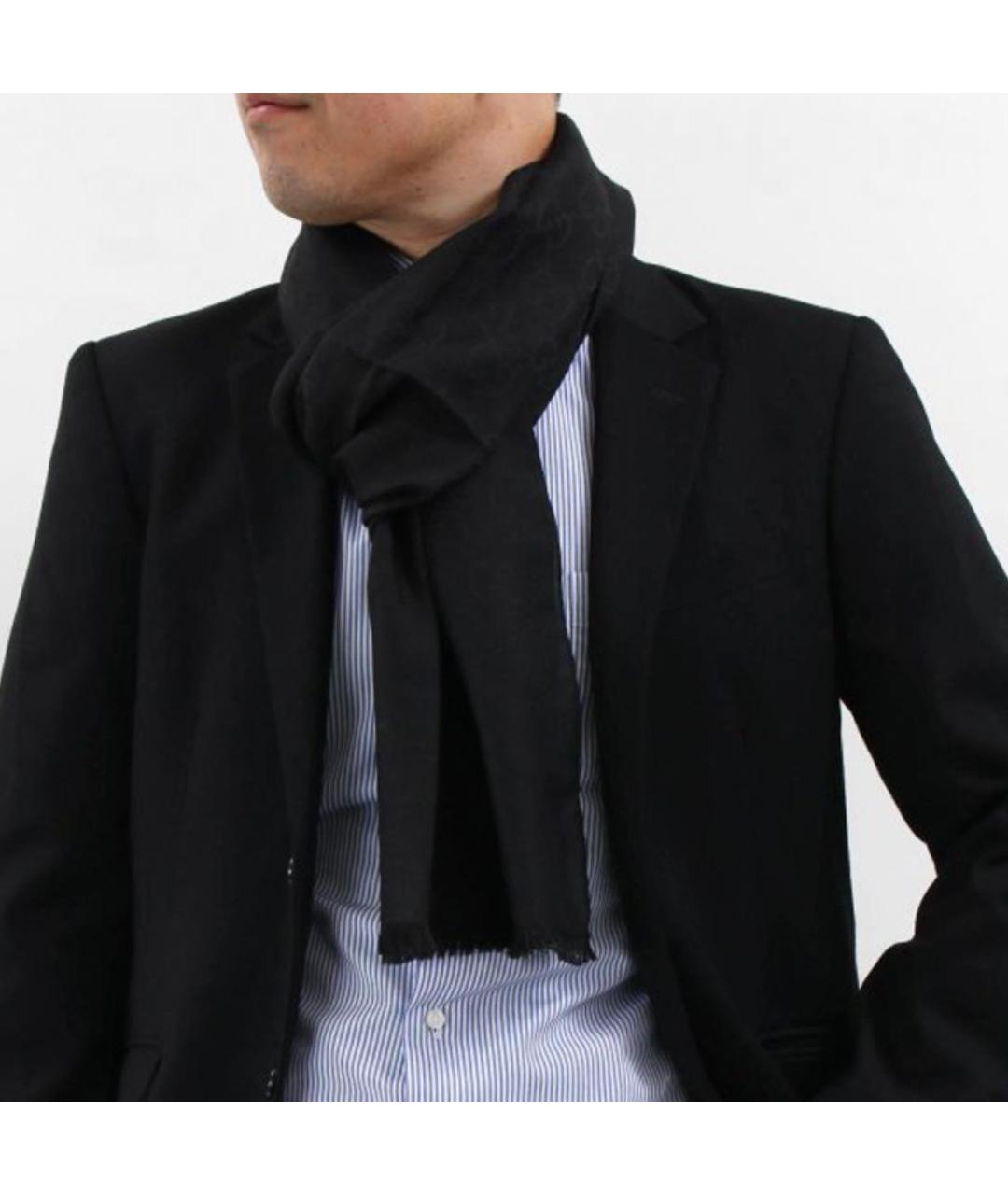 GUCCI Черный шерстяной шарф, фото 8