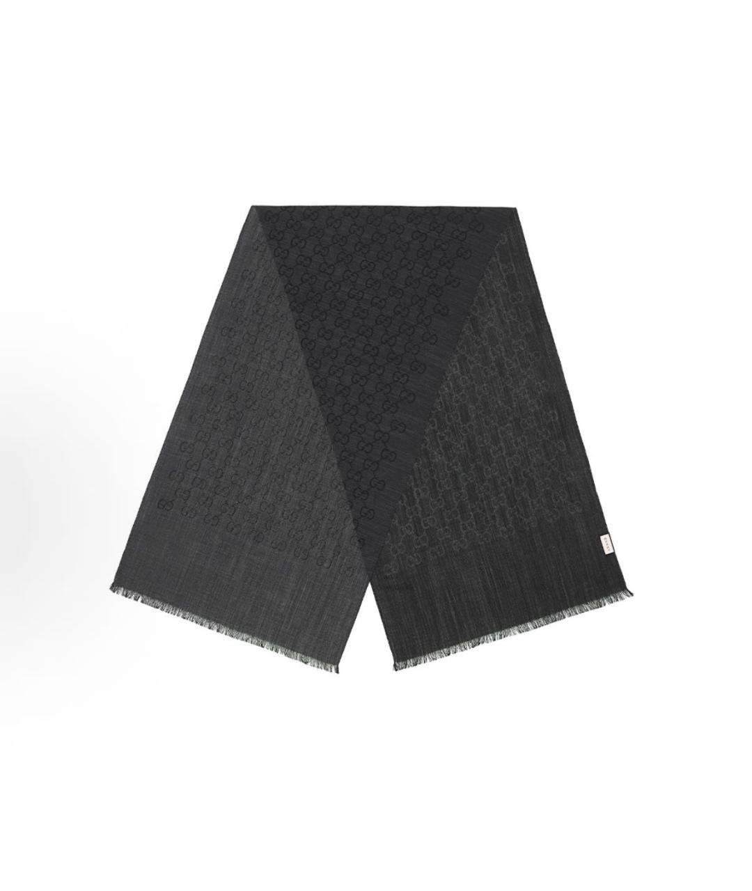 GUCCI Черный шерстяной шарф, фото 9