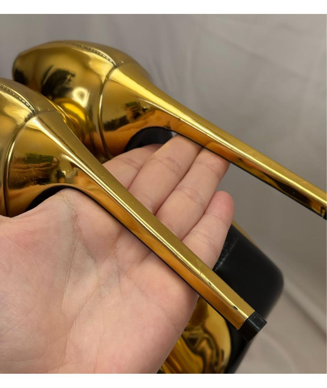 SAINT LAURENT Золотые кожаные туфли, фото 5