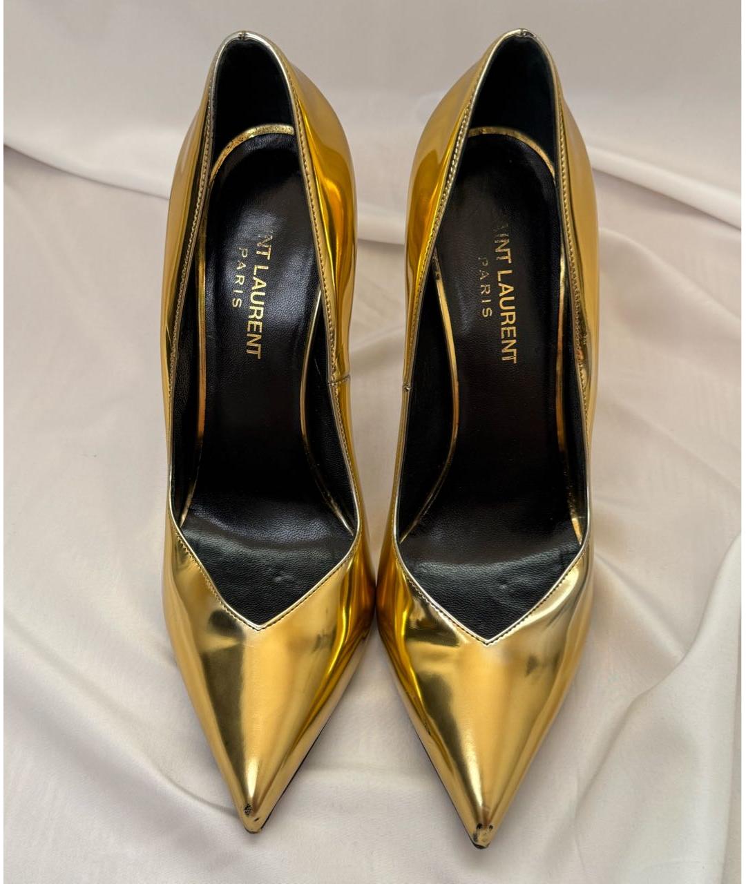SAINT LAURENT Золотые кожаные туфли, фото 2