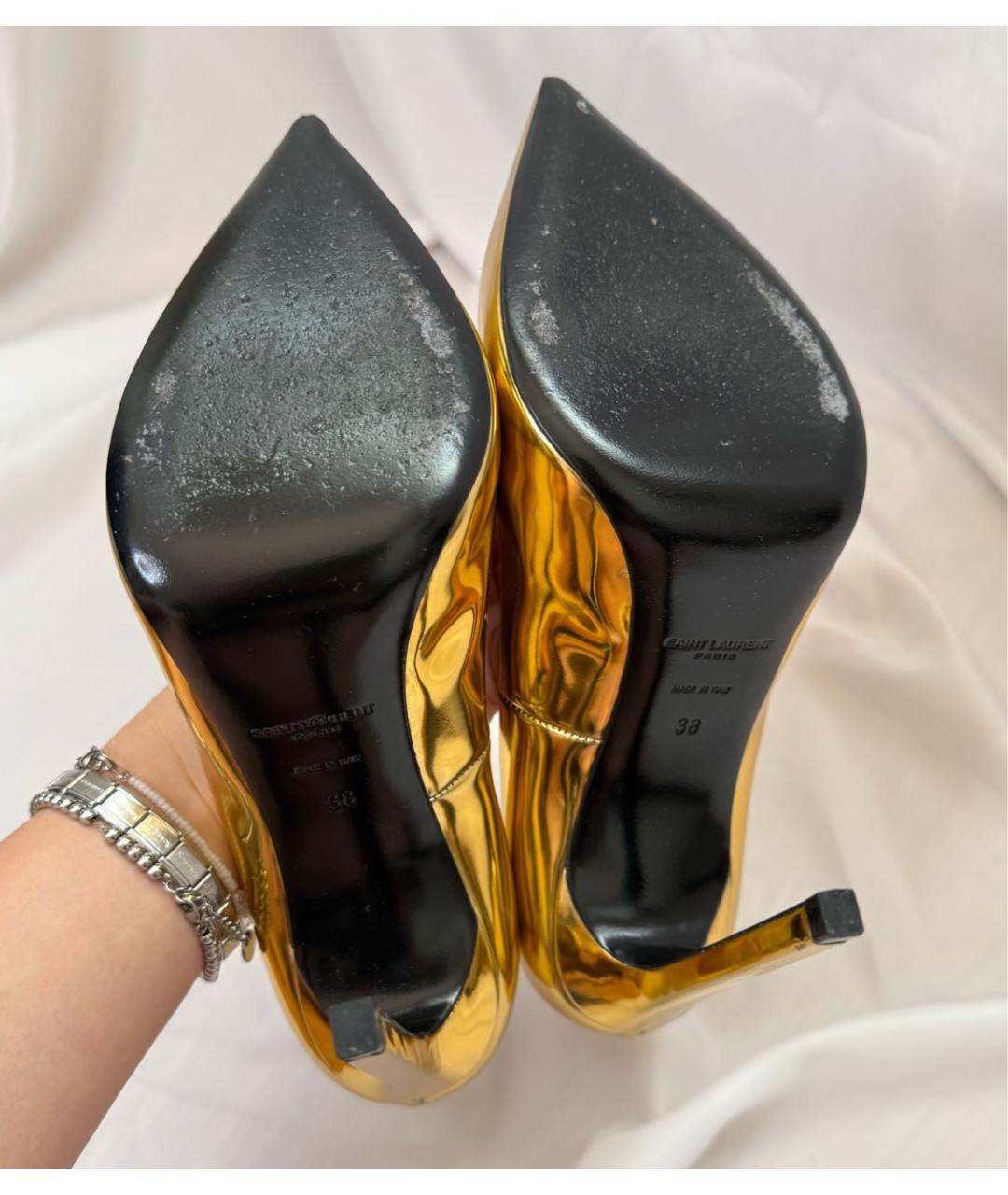 SAINT LAURENT Золотые кожаные туфли, фото 6