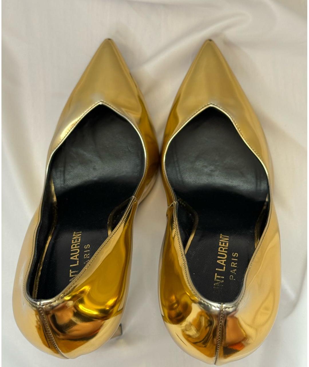SAINT LAURENT Золотые кожаные туфли, фото 4