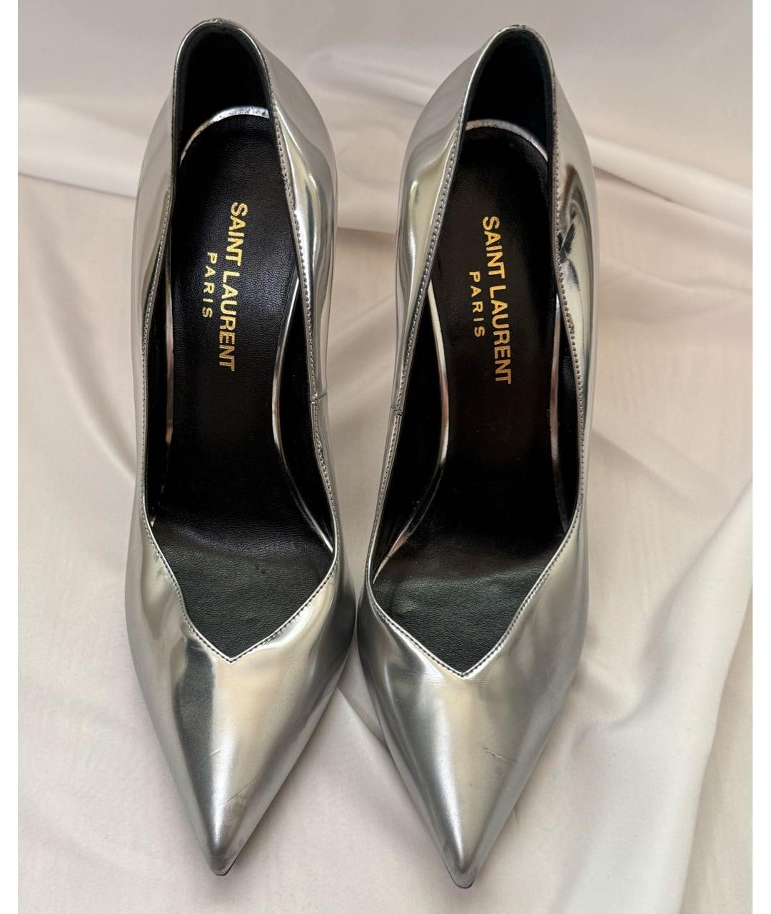 SAINT LAURENT Серебряные кожаные туфли, фото 2