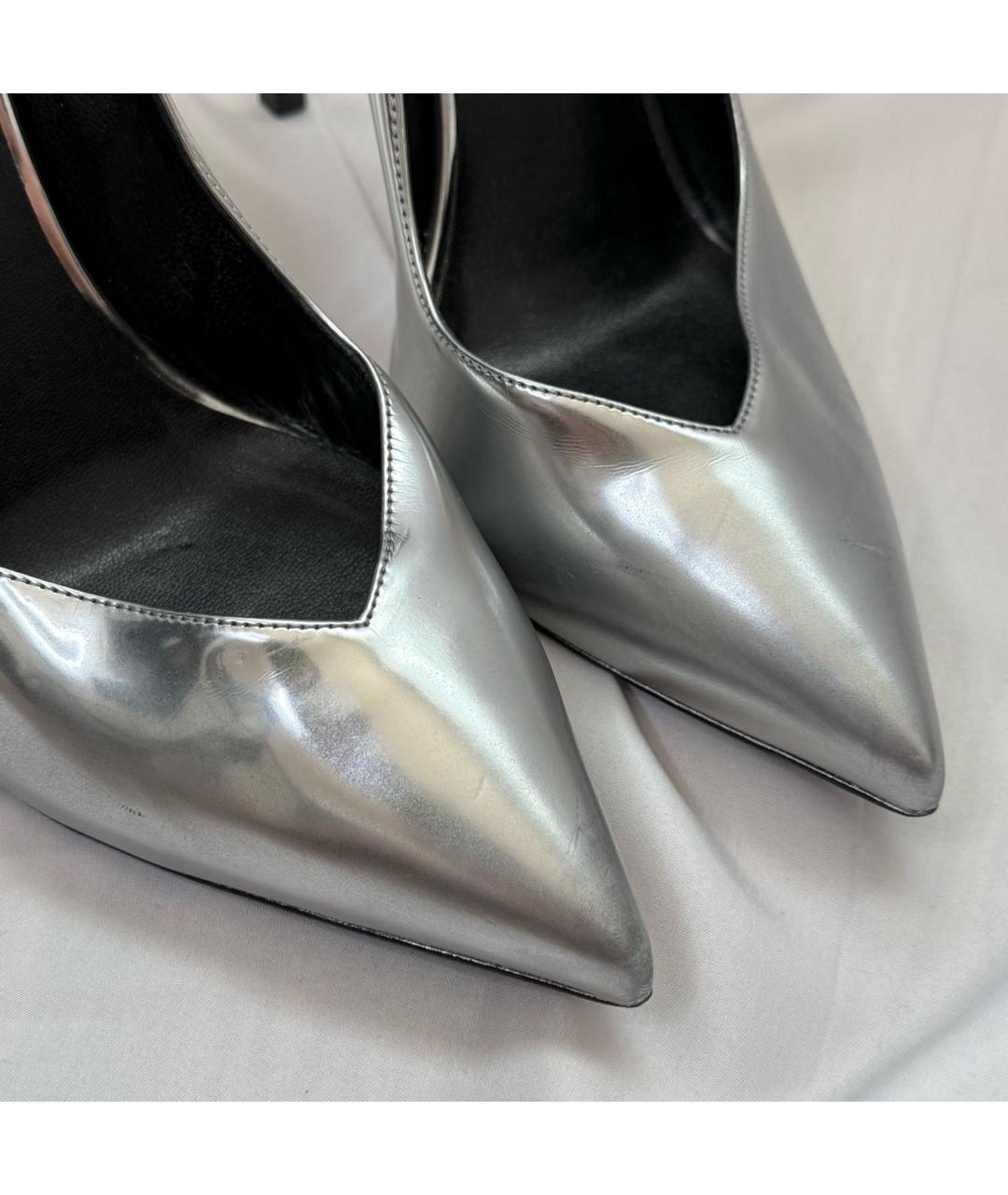 SAINT LAURENT Серебряные кожаные туфли, фото 6