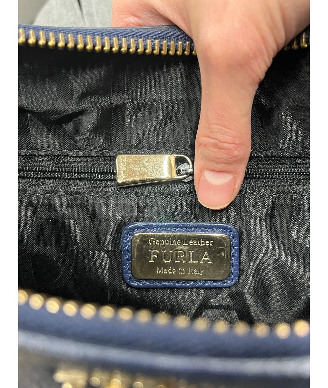 FURLA Темно-синяя кожаная сумка с короткими ручками, фото 8