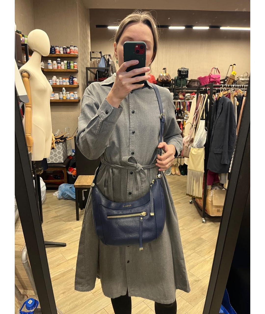 FURLA Темно-синяя кожаная сумка с короткими ручками, фото 2