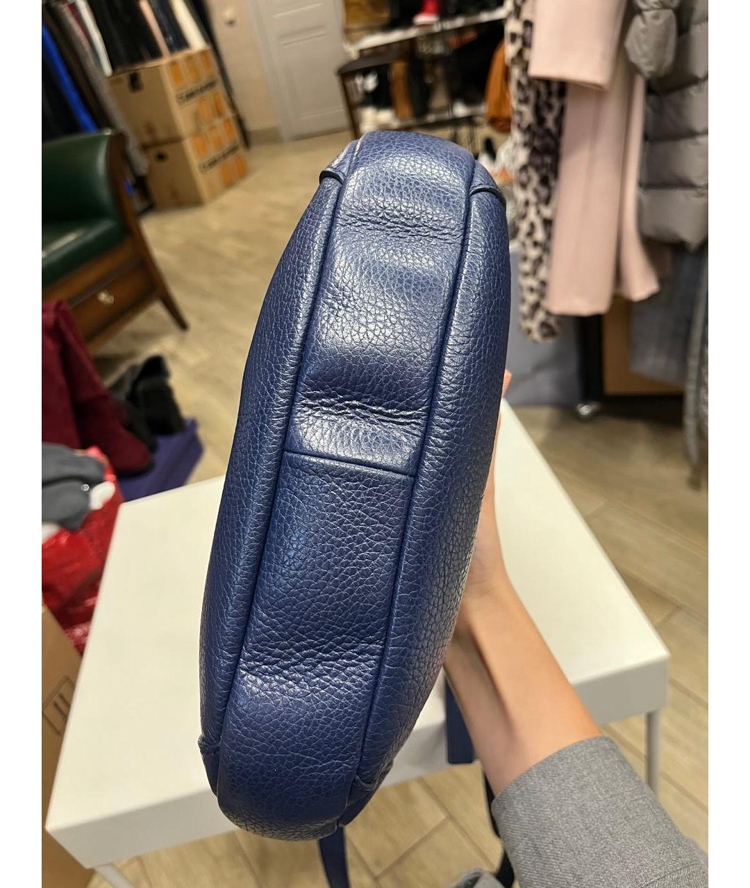 FURLA Темно-синяя кожаная сумка с короткими ручками, фото 3