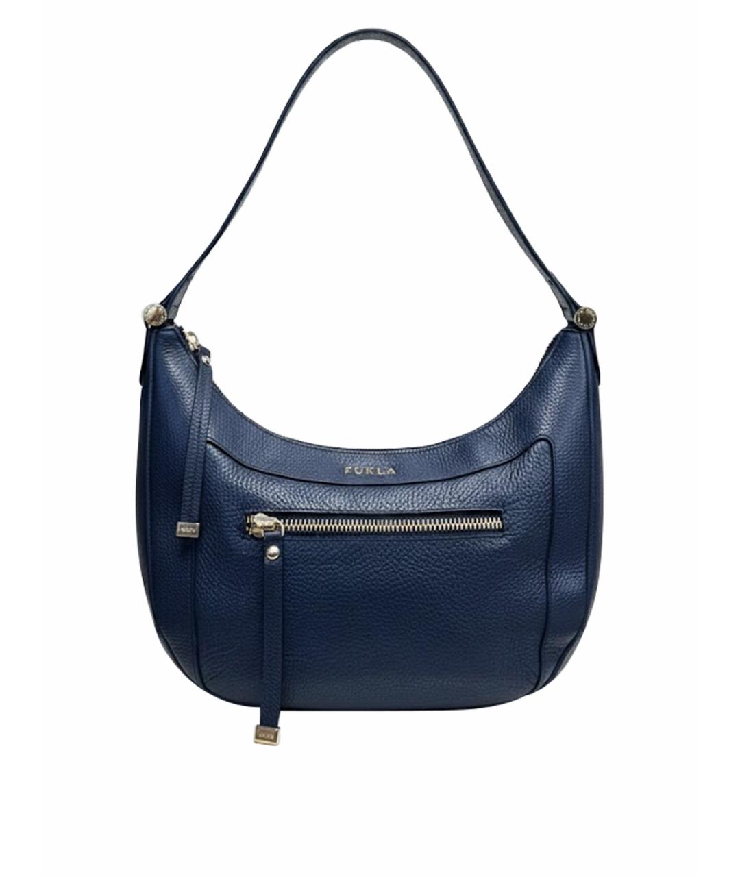 FURLA Темно-синяя кожаная сумка с короткими ручками, фото 1