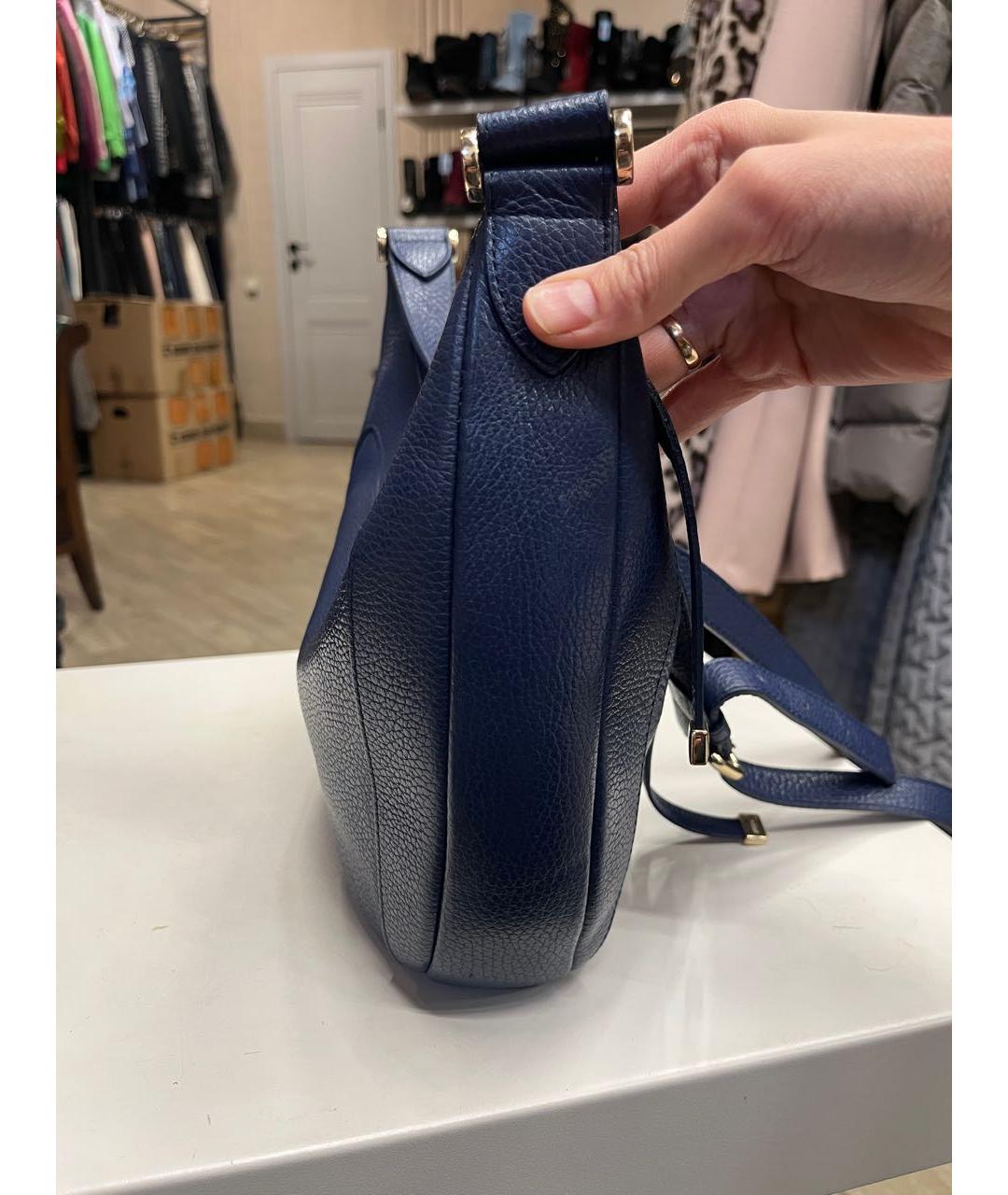 FURLA Темно-синяя кожаная сумка с короткими ручками, фото 4