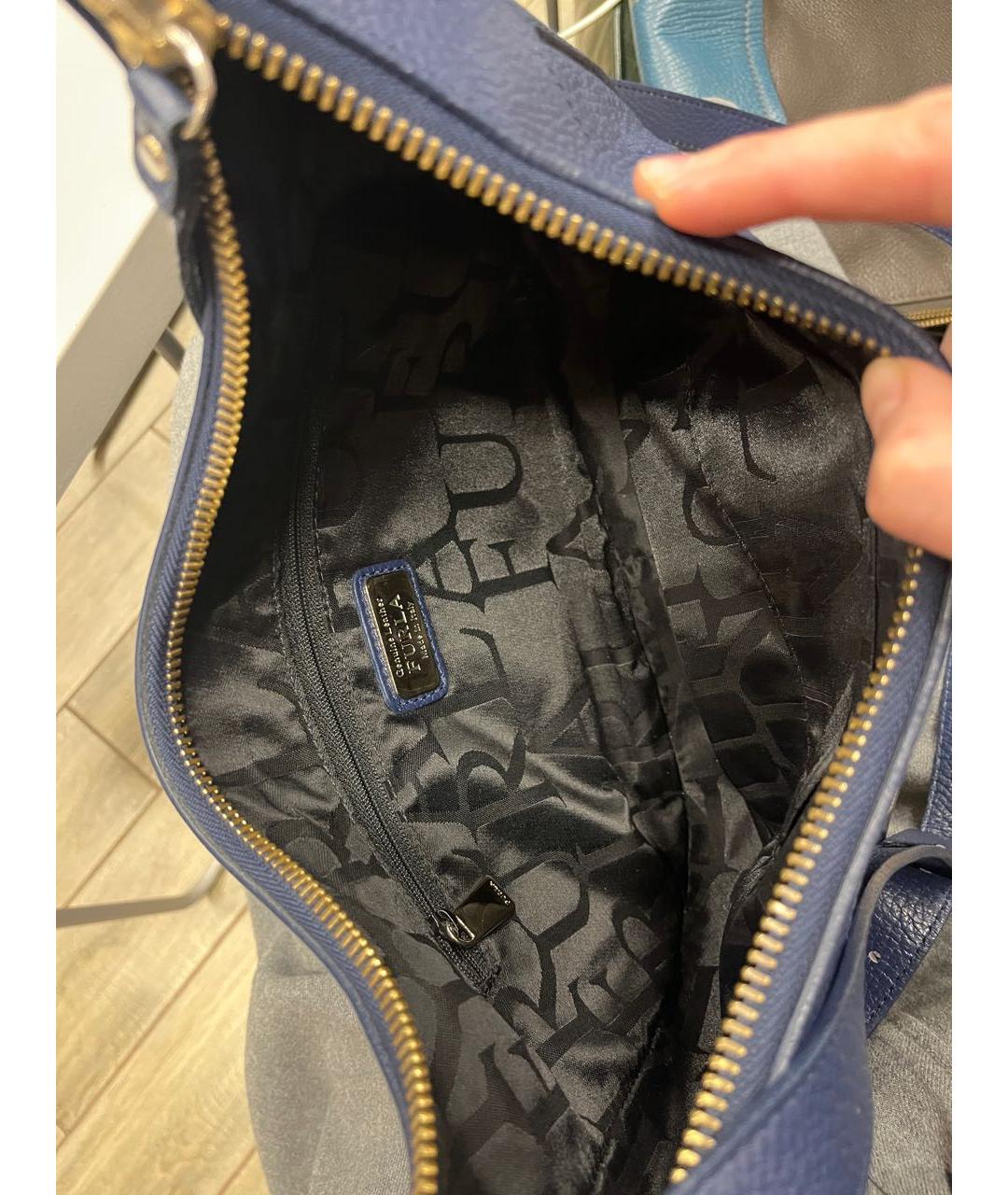 FURLA Темно-синяя кожаная сумка с короткими ручками, фото 7