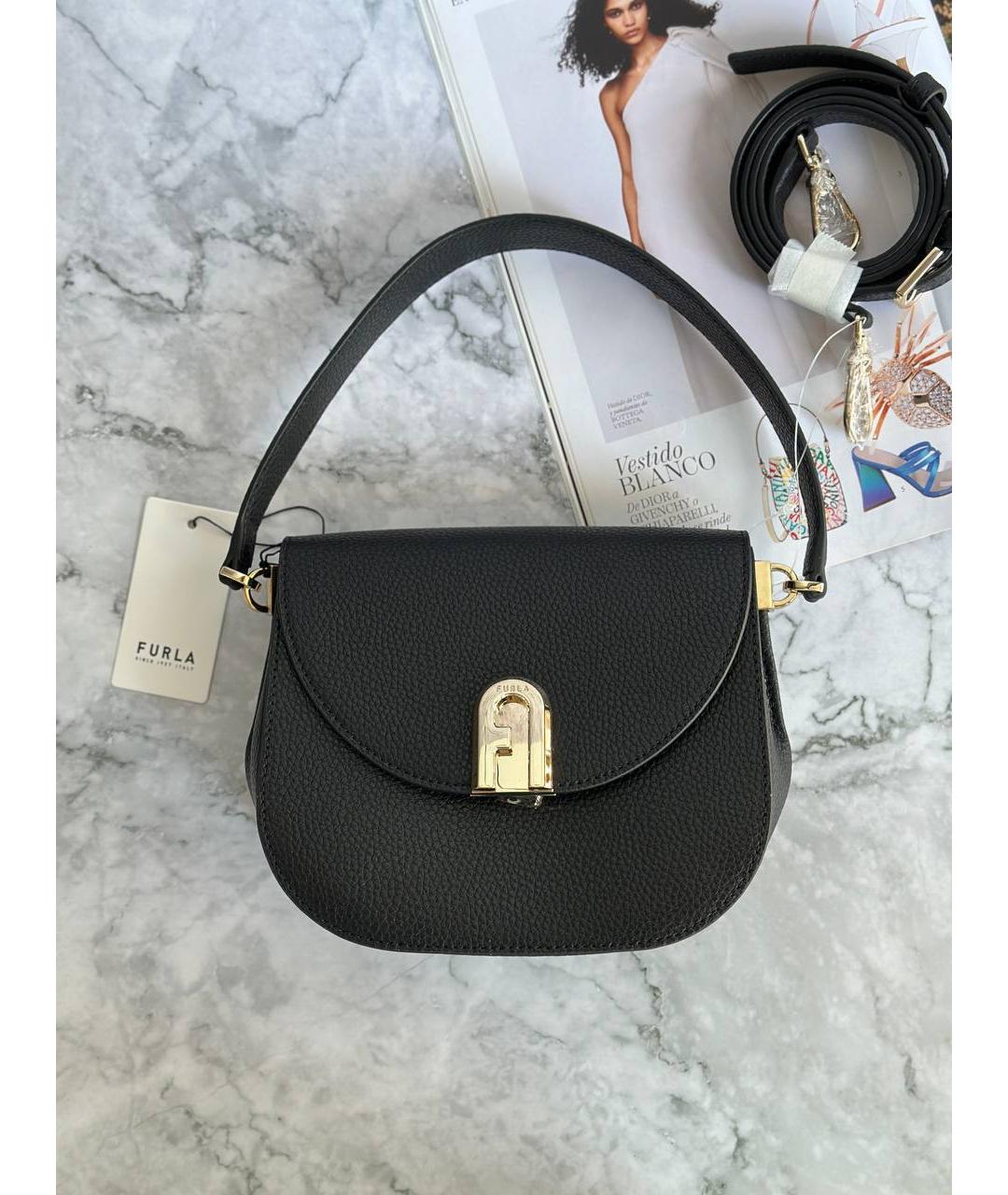 FURLA Черная кожаная сумка с короткими ручками, фото 5