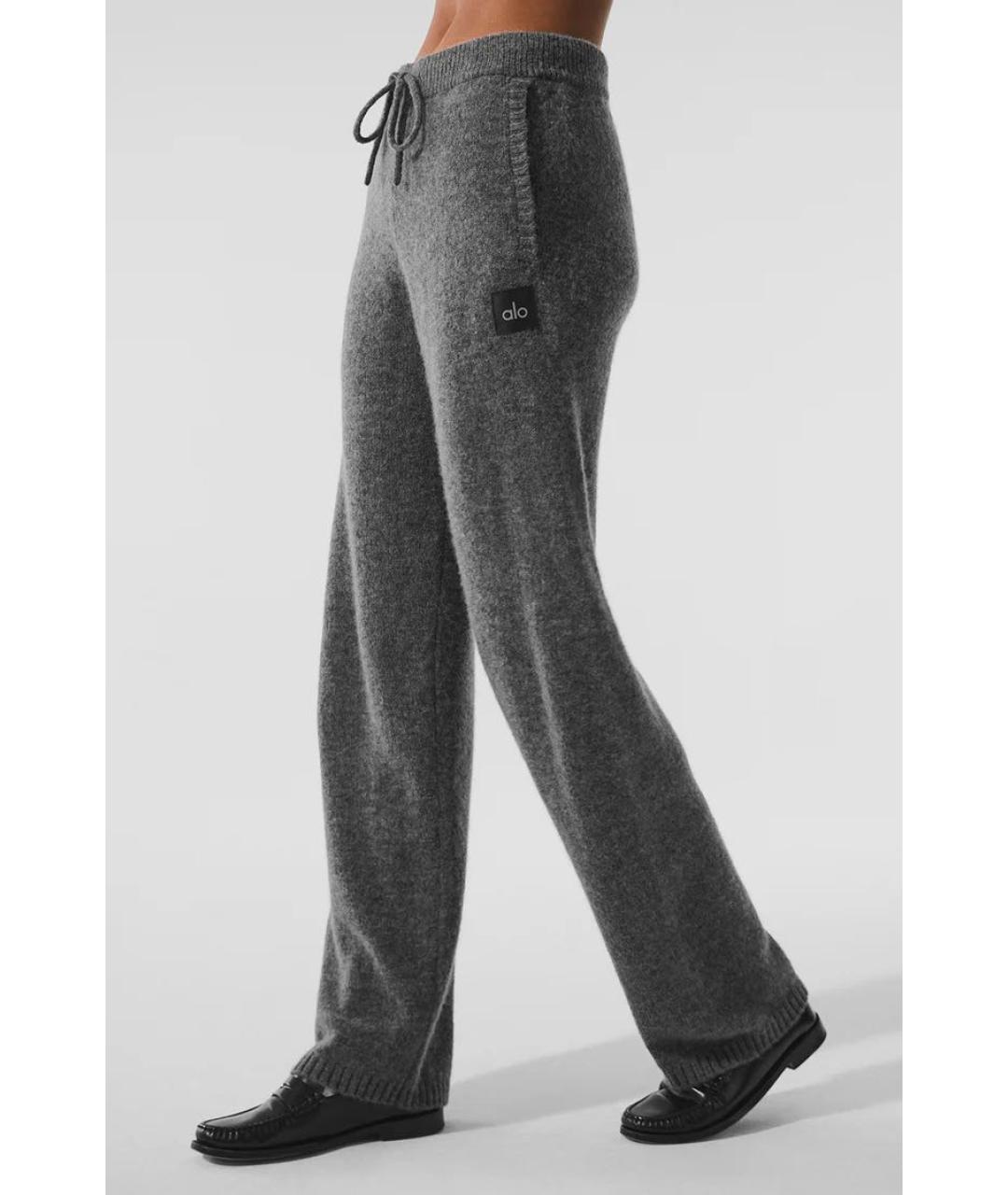 ALO YOGA Серые кашемировые прямые брюки, фото 4