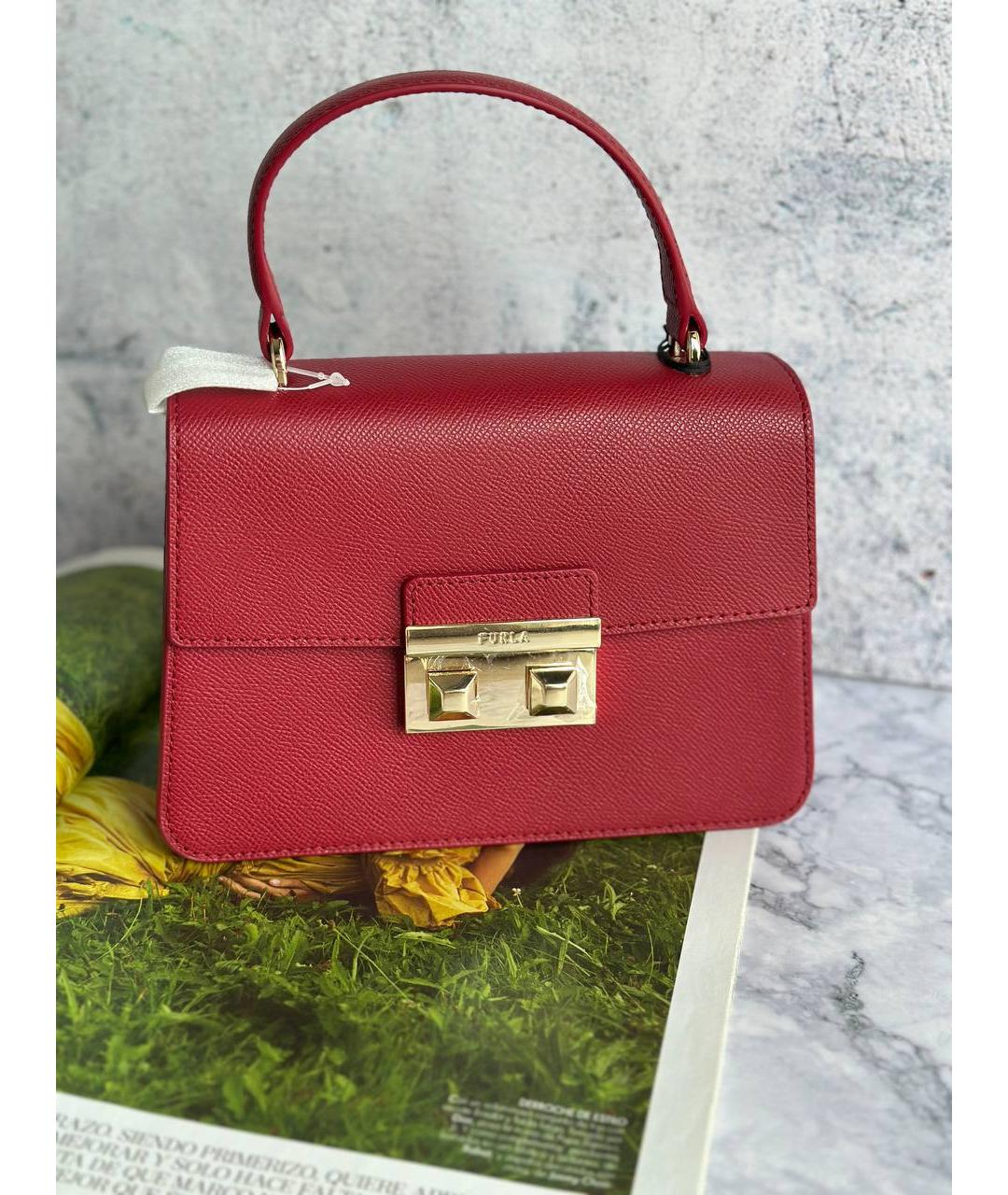 FURLA Красная кожаная сумка с короткими ручками, фото 6