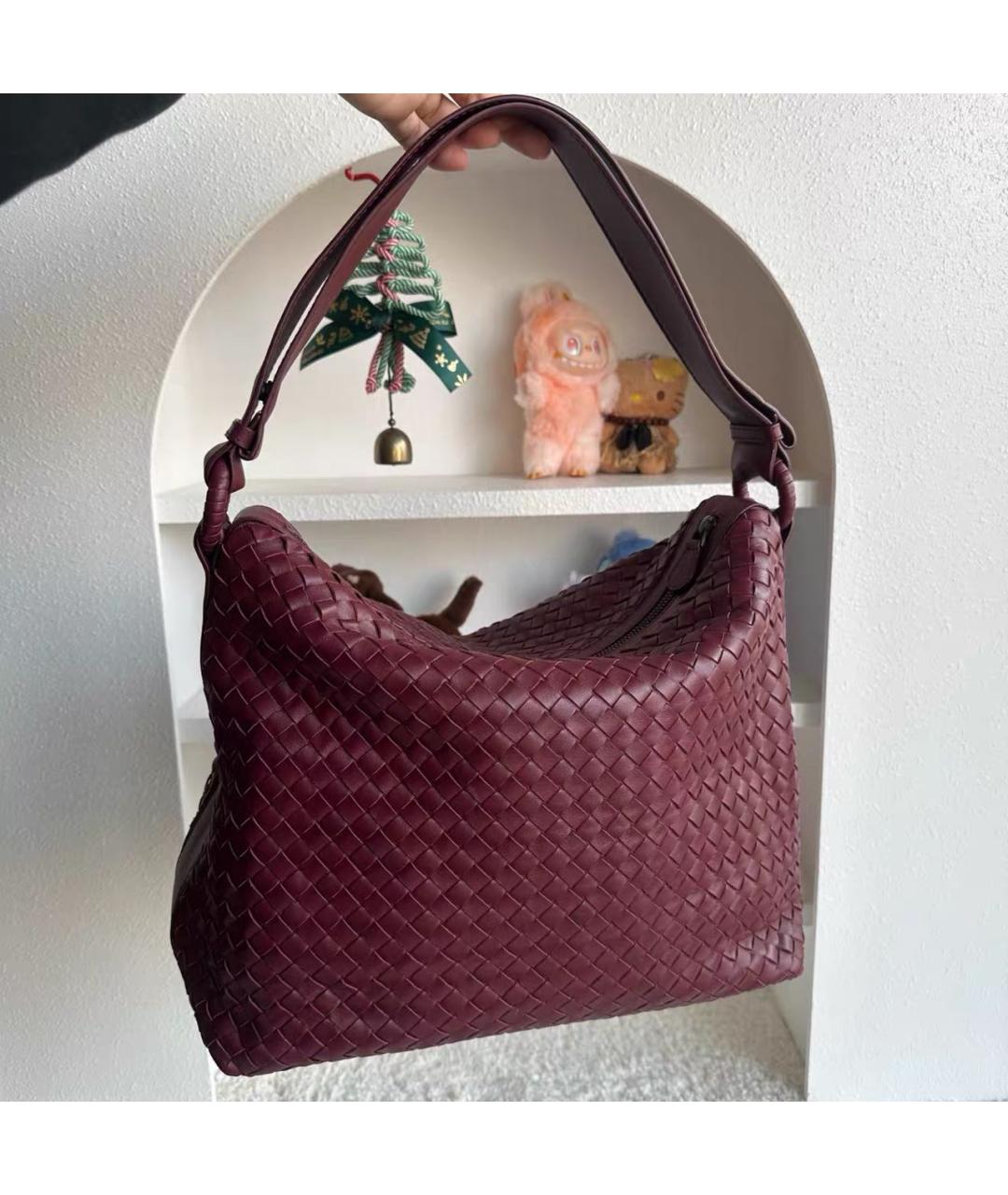 BOTTEGA VENETA Бордовая кожаная сумка тоут, фото 7