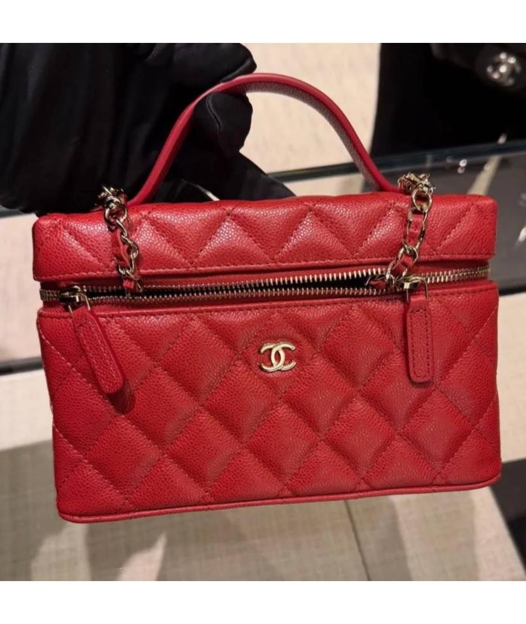 CHANEL Красная кожаная сумка с короткими ручками, фото 3