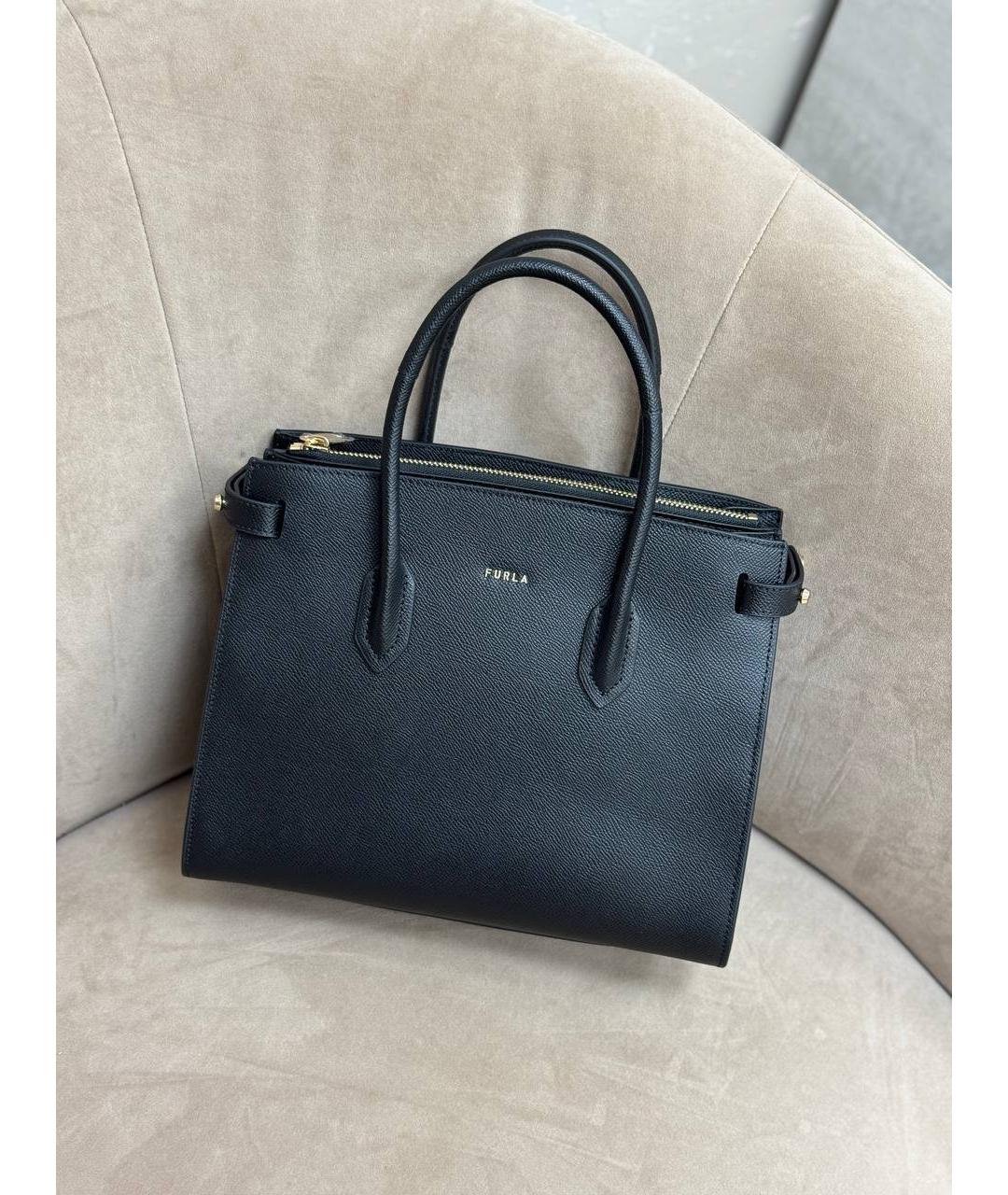 FURLA Черная кожаная сумка с короткими ручками, фото 5