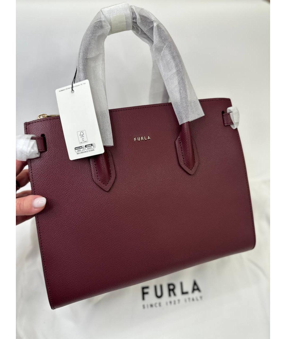 FURLA Бордовая кожаная сумка с короткими ручками, фото 4