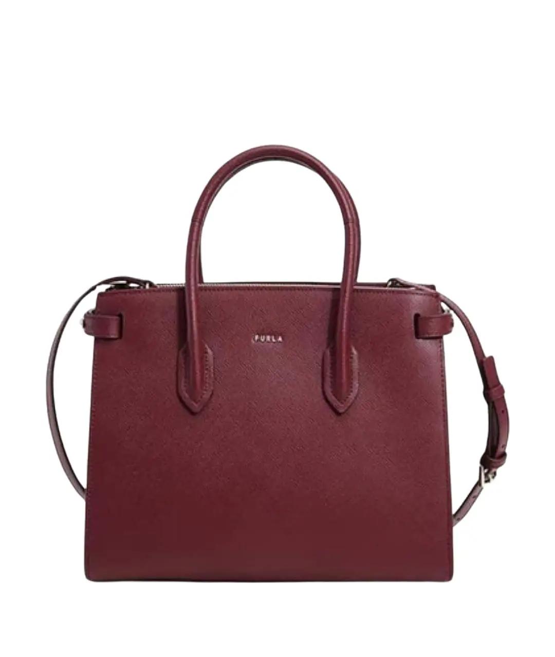 FURLA Бордовая кожаная сумка с короткими ручками, фото 1