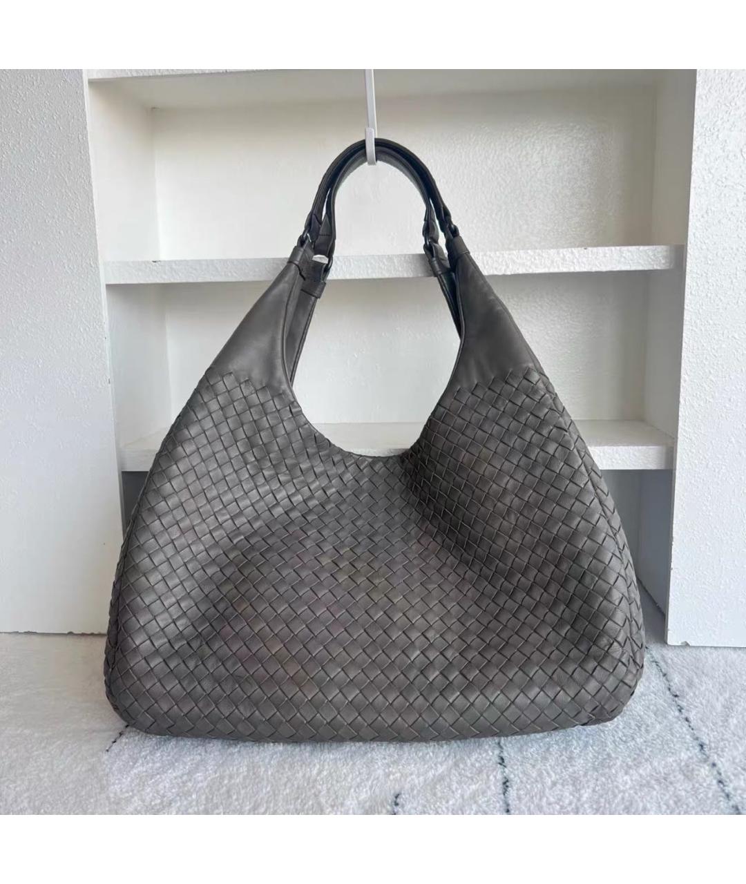 BOTTEGA VENETA Антрацитовая кожаная сумка с короткими ручками, фото 8